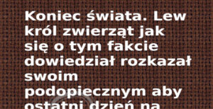 Dowcip: Koniec świata. Lew król zwierząt jak się o tym fakcie